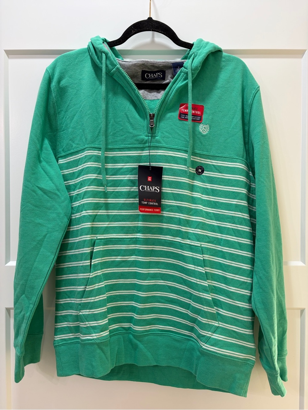 NWT Chaps Ultimate Temp Control Preppy Mint Green Striped Half-Zip Pullover. M